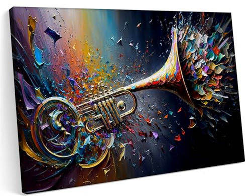 Printonia Leinwandbild m Bild auf Leinwand 120x80 Trompeten Trompeten Musik Abstrakte Kunst Klang