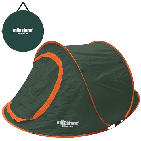 Milestone Camping Pop Up Tent / 2 Person Water-Resistant Tent with Carry Bag Included