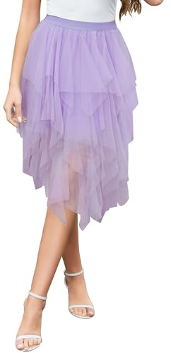Wikoan Gonna in Ulle da Donna Elegante Abito Asimmetrico a Tre Strati in Tulle Trasparente con Fodera,Gonna a Rete da Principessa S-XXL