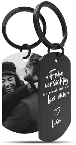 Meinearmbänder Personalisierter Schlüsselanhänger mit Foto & Gravur, Schwarz/Weiß Bild – Geschenk für Mama, Papa, Partner, Oma – Schlüsselanhänger mit Namen & Bild – Für besondere Anlässe & Jahrestage