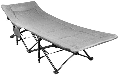 OHMG Letto da campeggio pieghevole con materasso, letto da campeggio pieghevole per 1 persona, robusto e portatile, con piedini antiscivolo per giardino, viaggi, pesca, nero