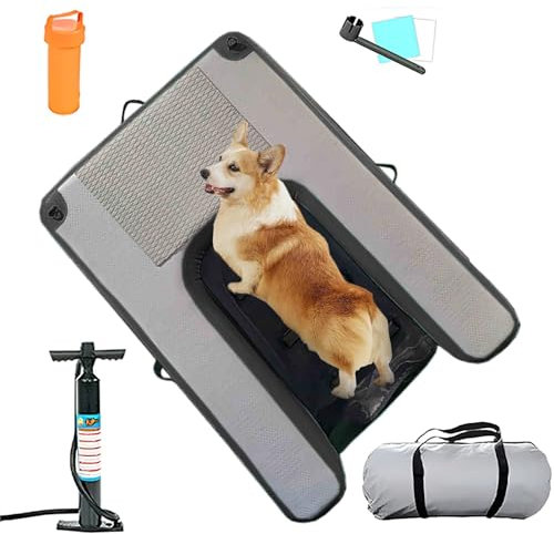 ERRULAN Hunderampe Aufblasbare Hunde Aufblasbare Hunde Wasserrampe, Hundeboot Schwimmende Rutschfestes Eva für Kleine/mittelgroße/große Hunde, Pannensichere Aufblasbare Treppe Hunde(Black)