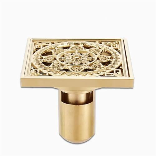 YGDLUCK Scarico a Pavimento Dorato Scarico a Pavimento in Ottone Scarico a Pavimento per Doccia Deodorante per Bagno Euro 10 * 10 cm Griglia di Copertura per Scarico a Pavimento Quadrato (A)