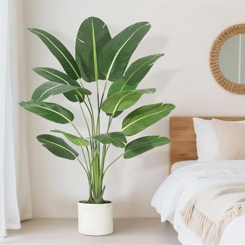 Garvee Künstliche Paradiesvogel Pflanze 180 cm Kunstpflanzen Groß Künstliche Tropische Bananenbaum Mit 13 Blättern, Künstliche Pflanzen Wie Echt Mit Schwarz Topf Für Zimmer Deko Büro Schlafzimmer