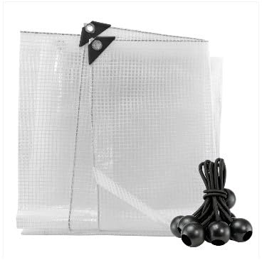 5m x 6m Clear M-Grade Tarpaulin with Bungee Balls (Black) – Waterproof Cover for Outdoor, Garden, Camping, Car, and DIY Use