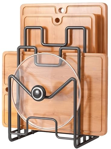 Zyiphor Schneidebrett Halter Schneidebrett Ständer mit 4 Fächern, Metall Bretthalter Küche für Topfdeckeln, Spateln, Tellern, Backblechen (schwarz)