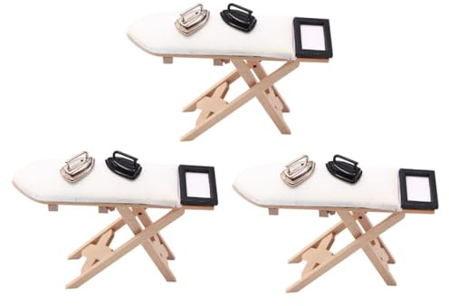 ZUNOXAZ Ensemble de 3 Pièces Mini Fer à Repasser et Table à Repasser Miniature en Bois Modèle Réduit de Meuble Décoratif pour Maison de Poupée Accessoire Photo pour Décoration et Jeu