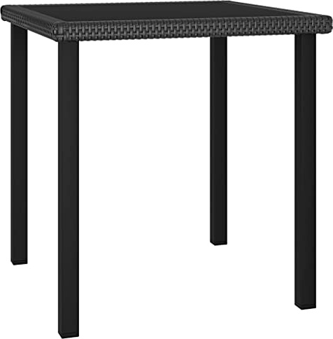 Garden Dining Table Black with Tempered Glass Top for Outdoor Patio Seating 4 Person Modern Poly Rattan Furniture