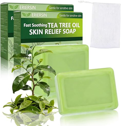 Tea Tree Oil Soap - Antifungal Relief Soap Bar, 2 Pack | Athlete’s Foot Treatment for Jock Itch & Ringworm, Natural Foot & Body Soaps for Healthy Skin, Gentle Exfoliating Bar Soap