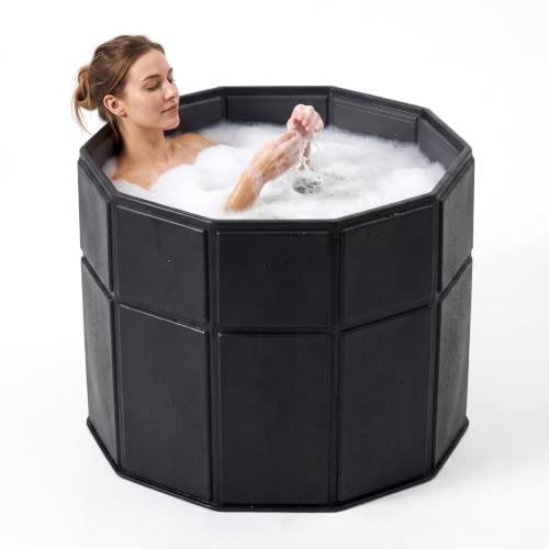 AYES Portable Foldable Bathtub for Adults, 31.5x25.6 (80x65cm) Collapsible Freestanding Soaking Tub, No-Installation Ice Bath Cold Plunge Tub for Shower Stall, Bathroom Hot SPA, Japanese Matte Style