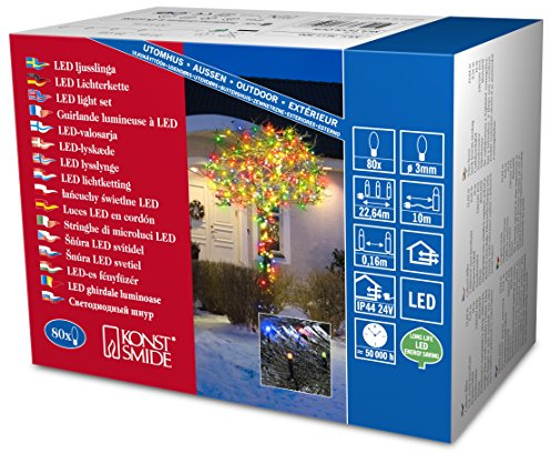 Konstsmide 3611-500 Catena Luminosa A Micro LED, 80 Diodi Colorati, Trasformatore Esterno 24 V, 4,8 W, Cavo Nero