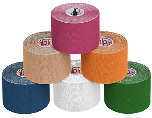 ALPIDEX Nastro Kinesiologico Tanti Colori 1/3/ 6/12 Rotoli 5 m x 5,0 cm E-Book Esempi Applicazione Tape Kinesiologico Muscolare Cerotto, Colore:misto, Quantità:6 rotolo