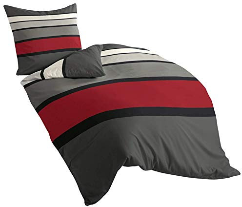 Bierbaum Bettwäsche 4757, Mako-Satin, Designed in Germany, rot 63, 155x220 + 80x80 cm, Komfortgröße