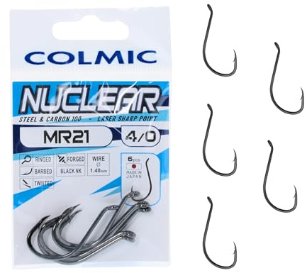 Colmic – Hameçons de pêche MR21 en Acier Carbone Black Nickel – Ringed, Forced, Barb, Twisted – Ultra-résistants pour mer et surfcasting – Produit Officiel Colmic (Taille 4/0-6 pcs)