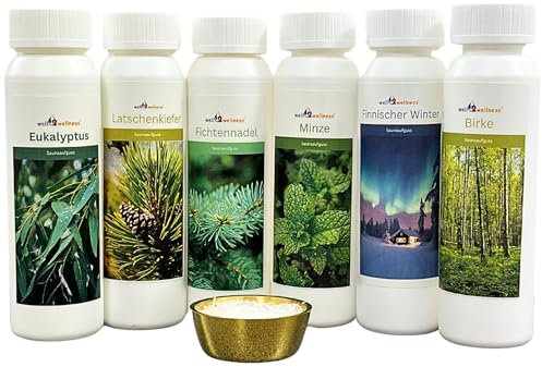 well2wellness® Saunaaufguss Set 'Die Klassiker' 6 x 125 ml + gratis 10g Mentholkristalle