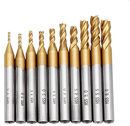 ChaRLes 10 Stücke Titan Beschichtung 1,5-6,0Mm Hss 4 Flöte Schaftfräser 6Mm Schaft Cnc Bohrer