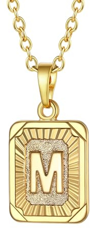 FOCALOOK Buchstaben Kette Damen Rechteck Anhänger Kette Gold Herren Namenskette Initial Necklace Kette mit Buchstaben A bis Z Schmuck für Geburtstag