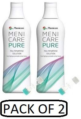 Lot économique (2 bouteilles) Menicare Pure Solution multifonctionnelle 250 ml pour toutes les lentilles de contact perméables aux gaz