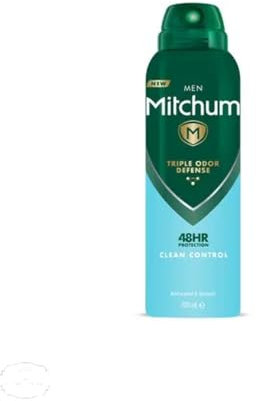 Mitchum Men Triple Odor Defense 48HR Protection Deodorant Spray & Antiperspirant (200ml) Clean Control, Dermatologist Tested (Packaging may vary)