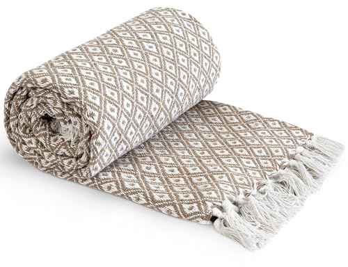 Emma Barclay Casablanca - Scandi Woven Recycled Cotton Chair Sofa Setee Bed Throw Over Blanket in Taupe - 90x100 (228x254cm)