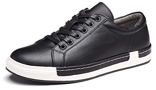 Scarpe da Skateboard Casual in Pelle da Uomo Moda Lace Up Loafers Antiscivolo Flats Trendy Business Comode Sneakers（Nero,43 EU