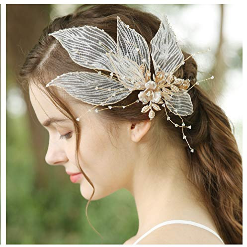 HONEY BEAR Damen Brautschmuck Blume Haarkämme Haar Klammern für Hochzeit, Kristall Strass mit Simulierte Perlen Haarschmuck, weiß,MEHRWEG (Gold Schmetterling)