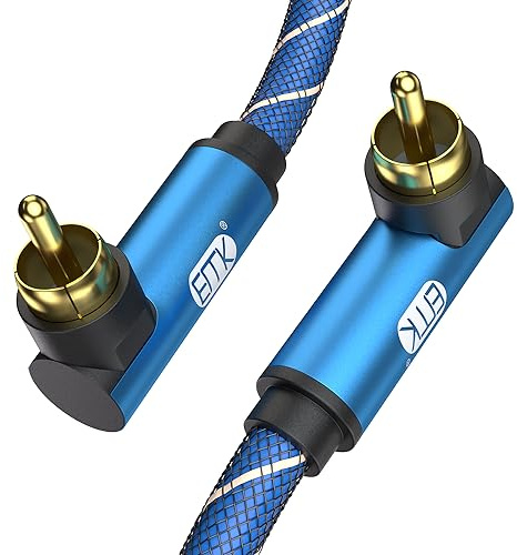 EMK Câble de Subwoofer, Câble Coaxial Numérique Cinch Câble Audio Plaqué or RCA pour Subwoofer, Récepteur AV, Amplificateur, Home Cinéma (Double 90 Degrés RCA Câble, 5Ft/1,5M)