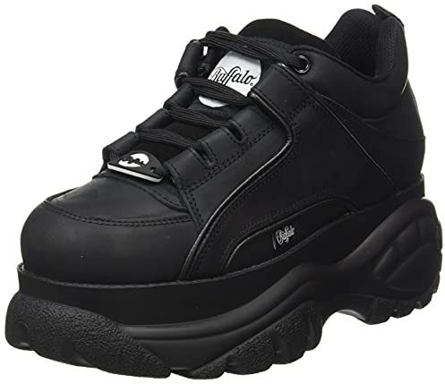 Buffalo London schwarz Leder Turnschuhe -Plattform Höhe: 6 cm