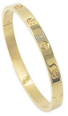 Luxury Gold-Plated Stainless Steel Simple Style Love Bangle Bracelet for Women Men (Gold in size 19)