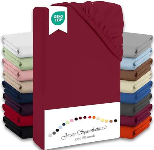 Julido Spannbettlaken 100x200 cm (Bordeauxrot) – Jersey Betttuch aus 100% Baumwolle, Oeko-Tex Standard 100, hautfreundlich, atmungsaktiv & für Allergiker geeignet, Matratzenhöhe bis 30 cm