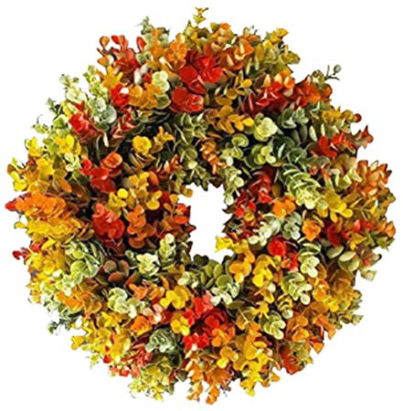 Fall Wreath, Artificial Floral Wreath Autumn Wildflowers Wreath for Front Door Wall Window Home Decor and Thanksgiving Harvest Festival Halloween Celebration