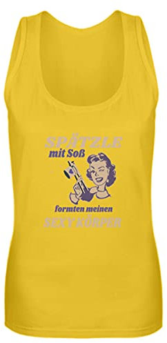 Débardeur pour femme avec inscription en allemand « Spätzle mit Soß », Jaune citron, L