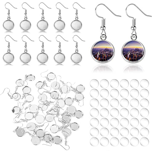 ASTER 50 stycken cabochon inställningar brickor, 12 mm rostfritt stål örhänge krok infattning hänge set för gör-det-själv hantverk smycken göra