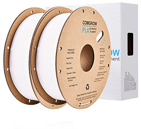 Comgrow PLA 3D Printer Filament, 3D Printer PLA Filament 1.75mm, Dimensional Accuracy +/- 0.02 mm, 2 Rolls of 1KG Spool PLA White