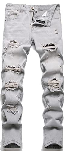 AITITIA Men's Ripped Regular Fit Jeans (32, 339 Grey)