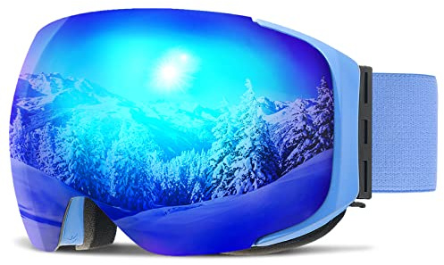 COPOZZ Occhiali da sci, snowboard con lenti intercambiabili, 100% protezione UV, occhiali da neve per chi porta occhiali, compatibile con casco da sci per donne, uomini, ragazzi e ragazze