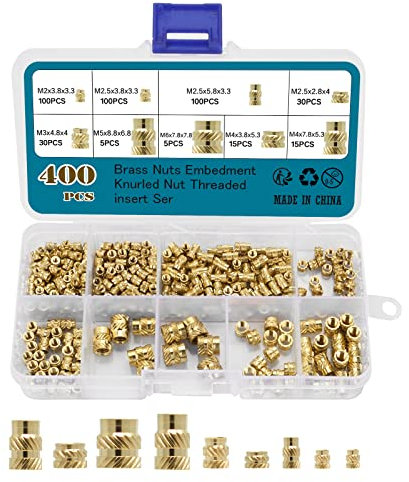 Wkmamo 400 Stück Gewindeeinsatz,Innengewinde Gerändeltes Messing Gewindeeinsatz Einbettmutter Sortiment Kit M2 M2.5 M3 M4 M5 M6 für Kunststoffteile oder 3D Druckteile durch Ultraschall