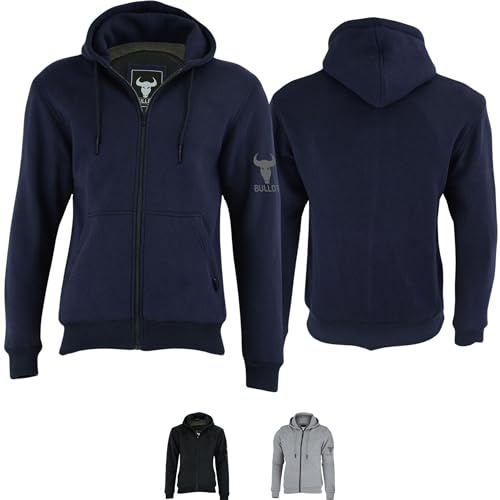 BULLDT Herren Motorrad Hoodie mit 4CE Protektoren 100% Aramid-Futter Schutz Kapuzenpullover - Motorradhoodie als Sommer Motorradjacke & 360° Schutzjacke - 2 Zipper-Taschen Bikerjacke Marineblau - 52