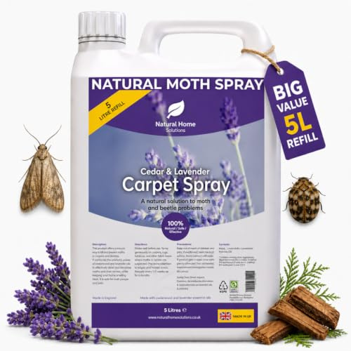 Carpet Moth Beetle Killer Repellent Big Value 5 Litre Cedar & Lavender Carpet & Wardrobe Spray Natural Carpet Treatment Effective Against Many Indoor Pests