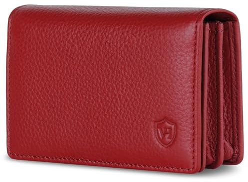 VON HEESEN® Visitenkartenetui Leder mit RFID-Schutz - Platz für 50 Visitenkarten - 6 Fächer - Visitenkarten Etuis - Geschenk für Damen & Herren (Rot)