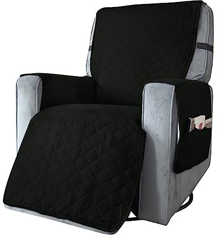Highdi Fundas para Sillas Reclinables Impermeable Lavables 1 Plaza Funda Sillón Relax con Banda Elástica Ajustable y Bolsillos Laterales, Acolchado Protector para Sofá Hogar (Pequeño,Negro)