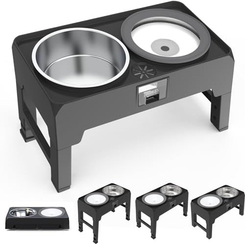 Elevated Dog Bowls | Raised Dog Bowl Food and Water Feeding Station | 2 Stainless Steel Dog Bowls | Height-Adjustable Dog Feeder Bowls | Medium & Large Dogs Pets