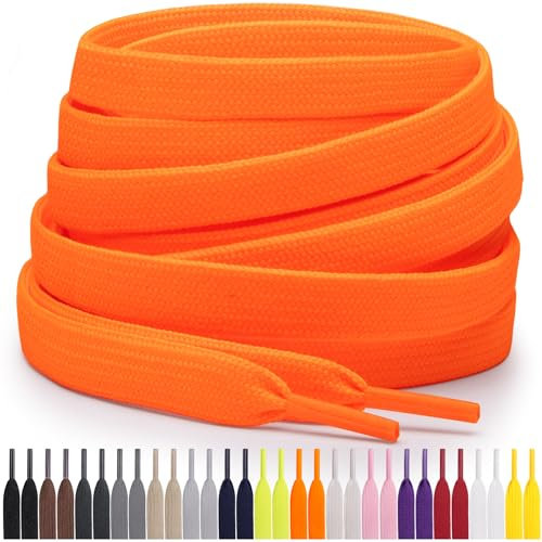 Miscly Cordones Planos para Zapatillas, Disponibles en Varias Tallas y Colores (Naranja Neón, 114 cm)