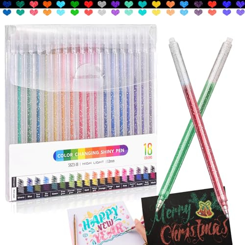 Marte Vanci Glitzer Gelstifte, Glitzerstifte, Metallic Gelstift Set, 1 mm Spitze Gelschreiber, farbige Glitzer Stifte für Malbücher, Grußkarten, Scrapbooks, Basteln, Tagebuch, Zeichnen, 18 Farben