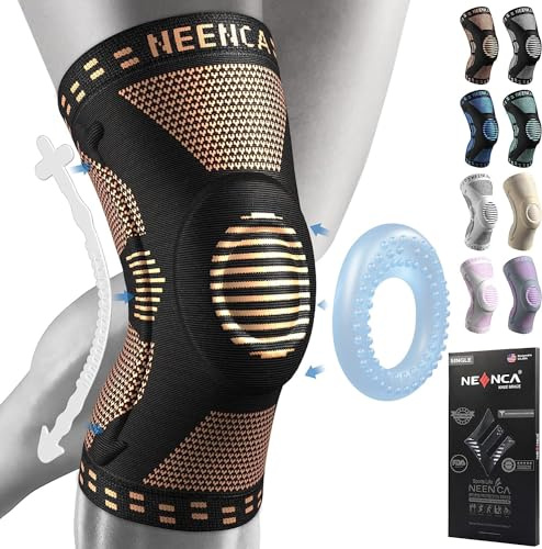 NEENCA Knästöd, komprimerat knäbandage med patella gelkuddar och fjädersidostabilisatorer, medicinska knäskydd för löpning, menisk spricka, artrit, ledsmärtlindring, ACL, återhämtning