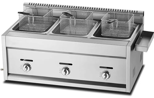 DPDZSW Friteuse 10l/20l, Friteuse à Gaz Commerciale, Panier De Comptoir en Acier Inoxydable, Friteuse De Restaurant, Frites Maison, avec Panier Et Couvercle, Contrôle De Température Réglable,3Tank