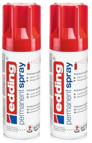 EDDING Lot de 2 Sprays 200ml Peinture Acrylique Permanent 5200 Rouge Trafic Brillant