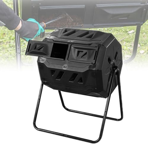 Poubelle à Compost de 160 L, Poubelle extérieure Déroulable avec Double Porte, Composteur de déchets alimenté à l'herbe pour Cour, Ferme, Parc, Verger