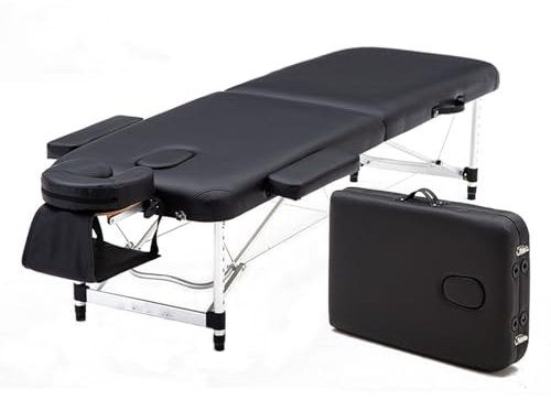 CAFIEDR Professionelle klappbare Massageliege aus Memory-Schaum, tragbar, mit Tragetasche, mit höhenverstellbarer Armlehne, Tragetasche (schwarz 185 x 60 cm)