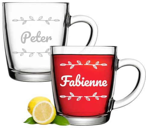 polar-effekt Glas Teetasse 340 ml 2 Stück mit personalisierter Gravur - Teebecher mit Namen - hitzebeständiges Teeglas - für heiße und kalte Getränke